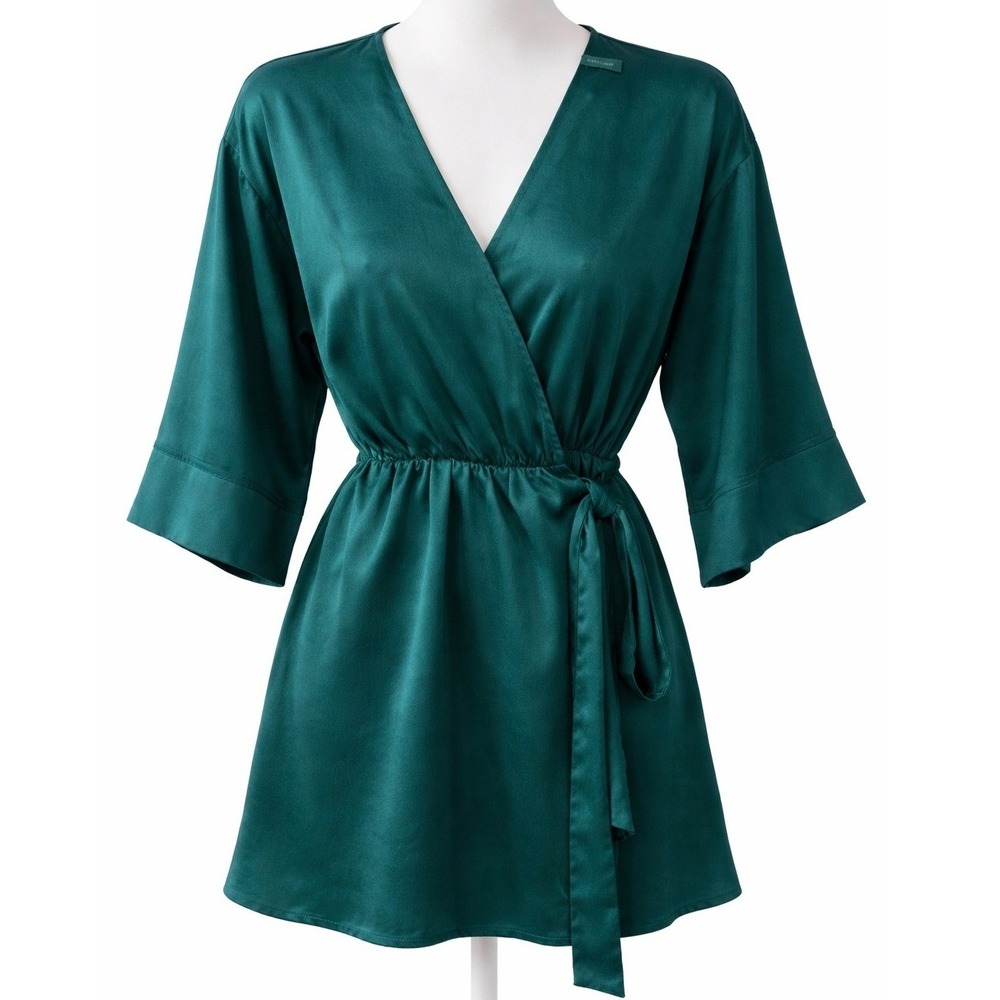 Women's Hudson Gray Size Small Emerald Satin Faux Wrap Mini Dress Quiet Luxury